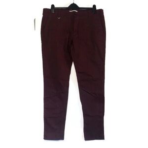 Zara Man Burgundy Comfort Stretch Slim Fit Flat Front Trousers Chinos size 38